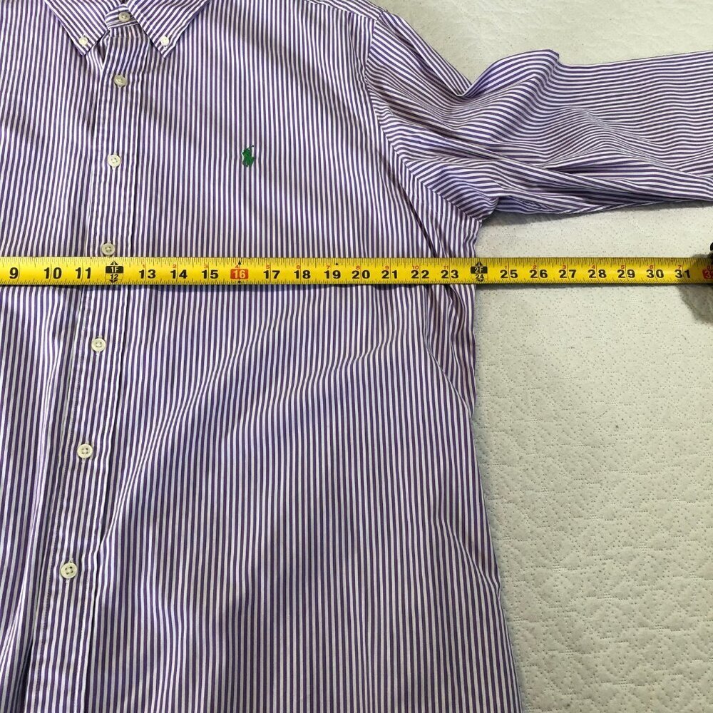 Polo Ralph Lauren Men's 2XL Button Shirt Long Sleeve Striped Purple Custom Fit - Picture 6 of 9